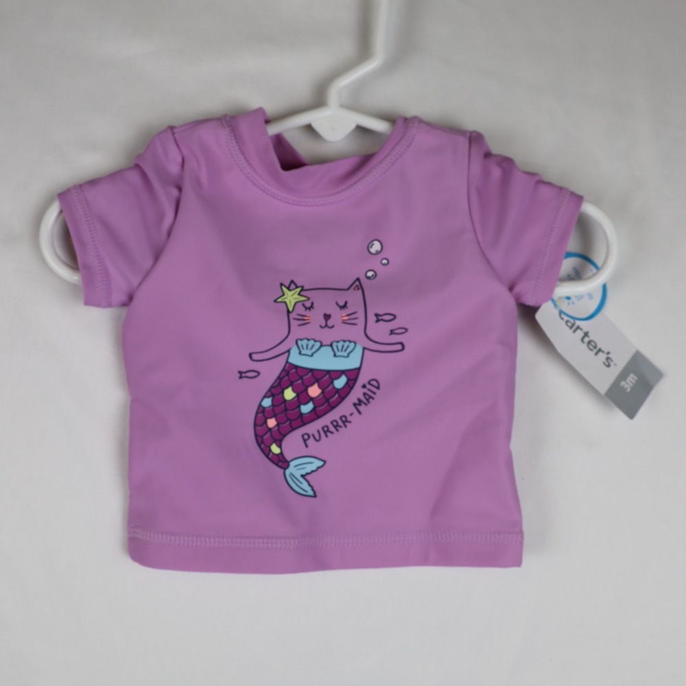 Carter's Baby Swim Shirt 3 Months Purple Cat Mermaid UPF 50+ New Sun Protection
